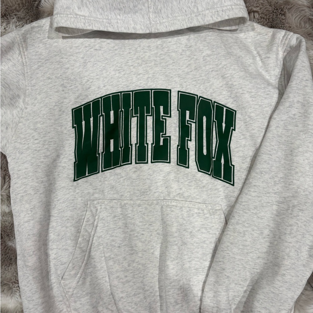 White Fox Boutique Gray Hoodie with Green Logo